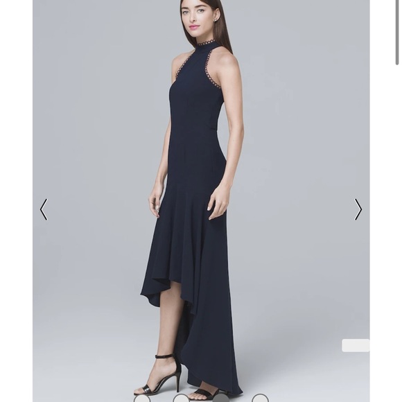 ML MONIQUE LHUILLIER Navy Love No One Halter-Neck High-Low Gown 6 - Picture 6 of 14